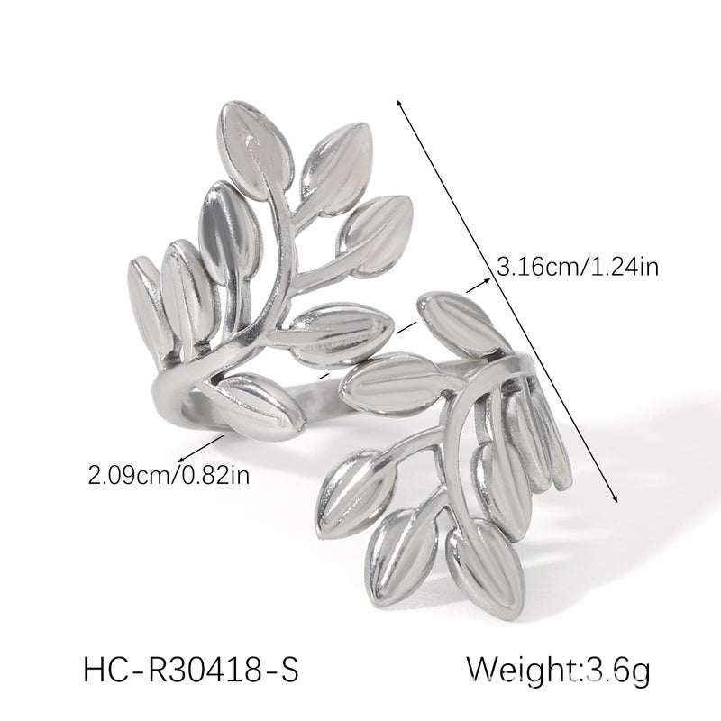 Titanium Steel Ring, Love Flowers And Leaves, Light Luxury, Simple And Non-Fading Open Stainless Steel Ring - Image 1
